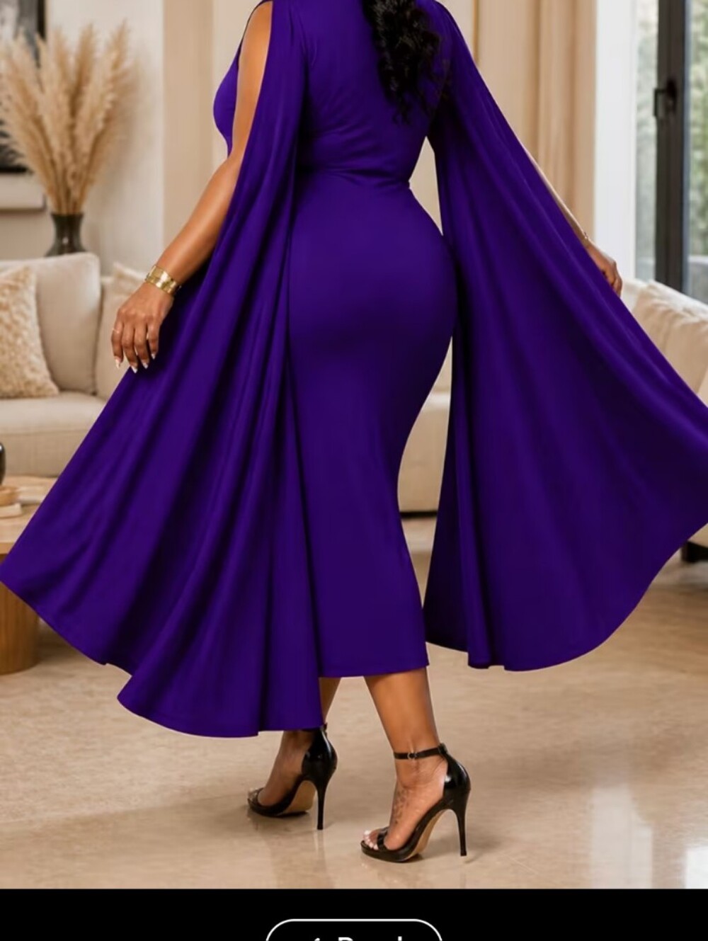 Elegant Purple Cape Midi Dress - Women